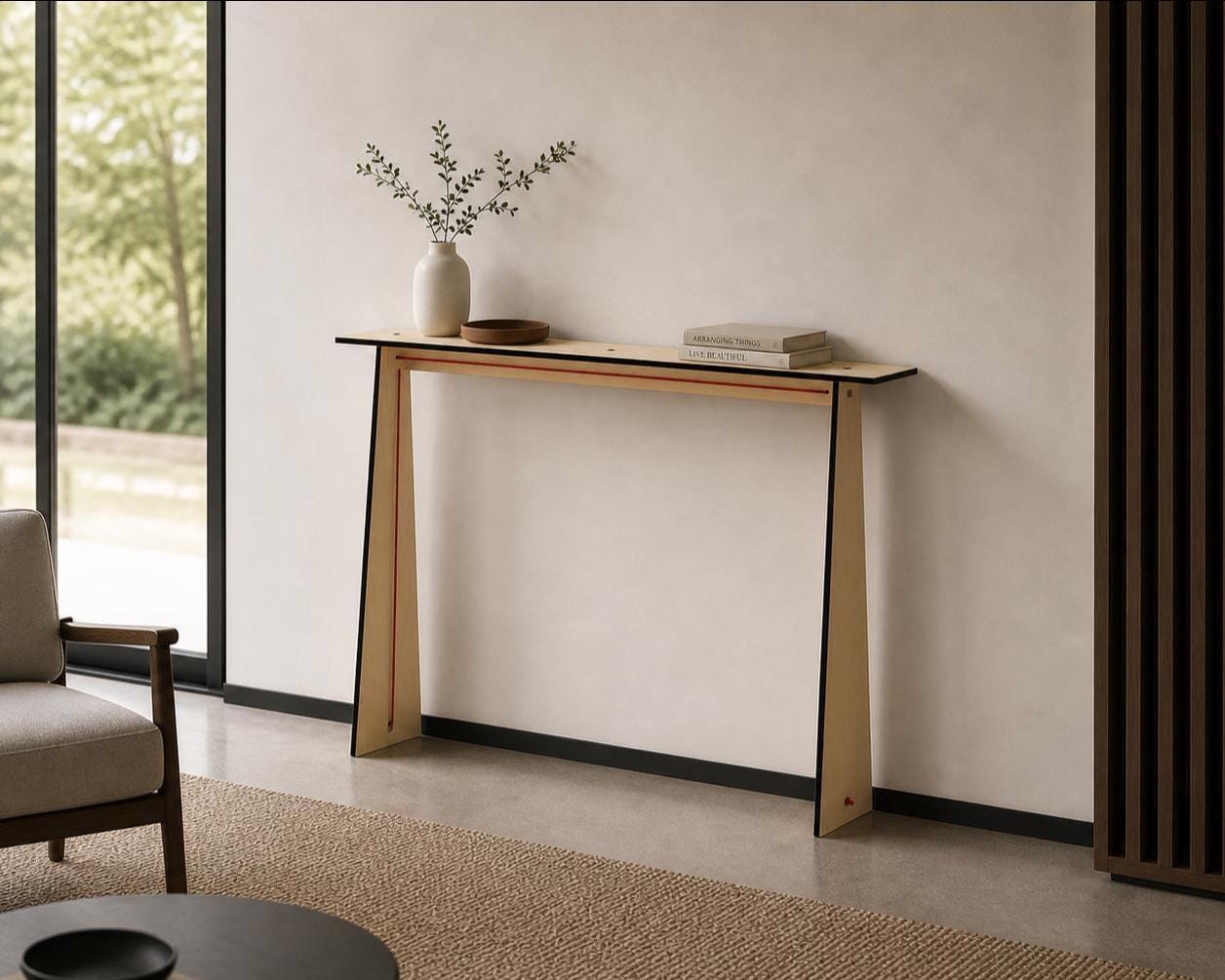 Compact Hall Console Table: Laser-cut Foyer Shelf With Rope Detail
