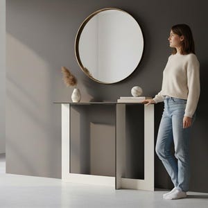 32 x 8 Zoll Fibonacci Design Schmaler Konsolentisch: Lasergeschnittenes Holz, moderner Eingangsbereich