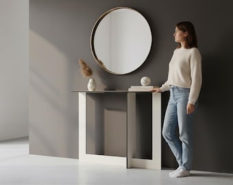 32 x 8 inch Fibonacci Design Narrow Console Table: Laser-Cut Wood, Modern Entryway Decor