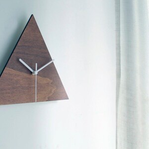 12 Inch Dark Walnut Geometric Wood Triangle Clock: Modern Minimalist Wall Decor