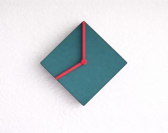 Teal Rhombus Geometric Tiny Wood Clock: Silent Minimalist Wall Decor