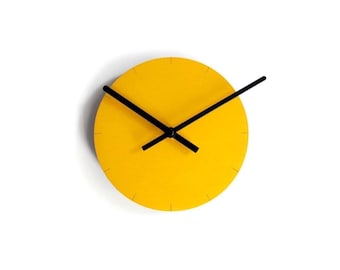 Minimalist Yellow Wooden Wall Clock with Marks: 7-Inch Silent Modern Decor