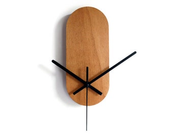 Minimalist very small wooden quiet light walnut wall clock for living room, No ticking wood refined design cool tiny silent bed room clocks