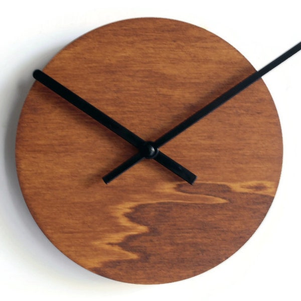 17 cm Piccolo orologio da parete noce scuro silenzioso per sala - Particolari orologi a parete in legno senza ticchettio con design basic