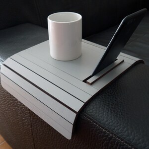 Original Italian Oak Wood Sofa Arm Tray with Phone Holder