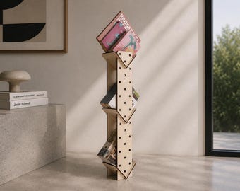 Laser Cut Poplar Plywood Narrow Bookcase: Modern Italian Design