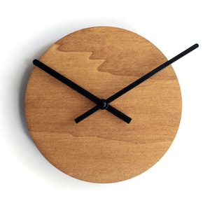 7" Minimalist very small wooden quiet oak wall clock for living room, No ticking wood modern design round tiny silent office timekeeper