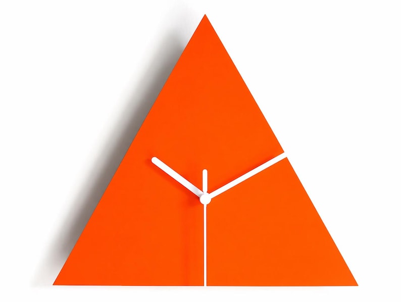 12 Inch Dark Walnut Geometric Wood Triangle Clock: Modern Minimalist Wall Decor