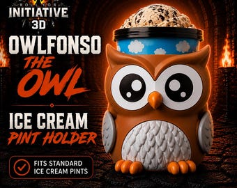 Owlfonso the Owl Ice Cream Pint Holder - 3D Printed