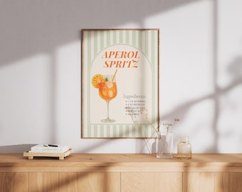 Aperol Spritz Art Print,Modern Cocktail Wall Art,Digital Download,Home Bar Decor,Mixology Poster,Instant Download,Printable Drink Poster