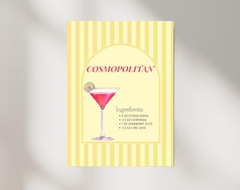 Cosmopolitan Art Print, Modern Cocktail Wall Art, Digital Download, Home Bar Decor, Mixology Poster, Instant Download,Printable Drink Poster