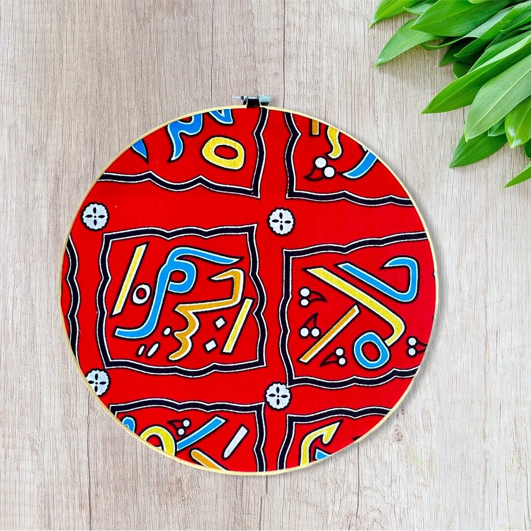 12 Inch Wood Circle African Tribal Wall Art/ethnic Hoop Art/red Theme