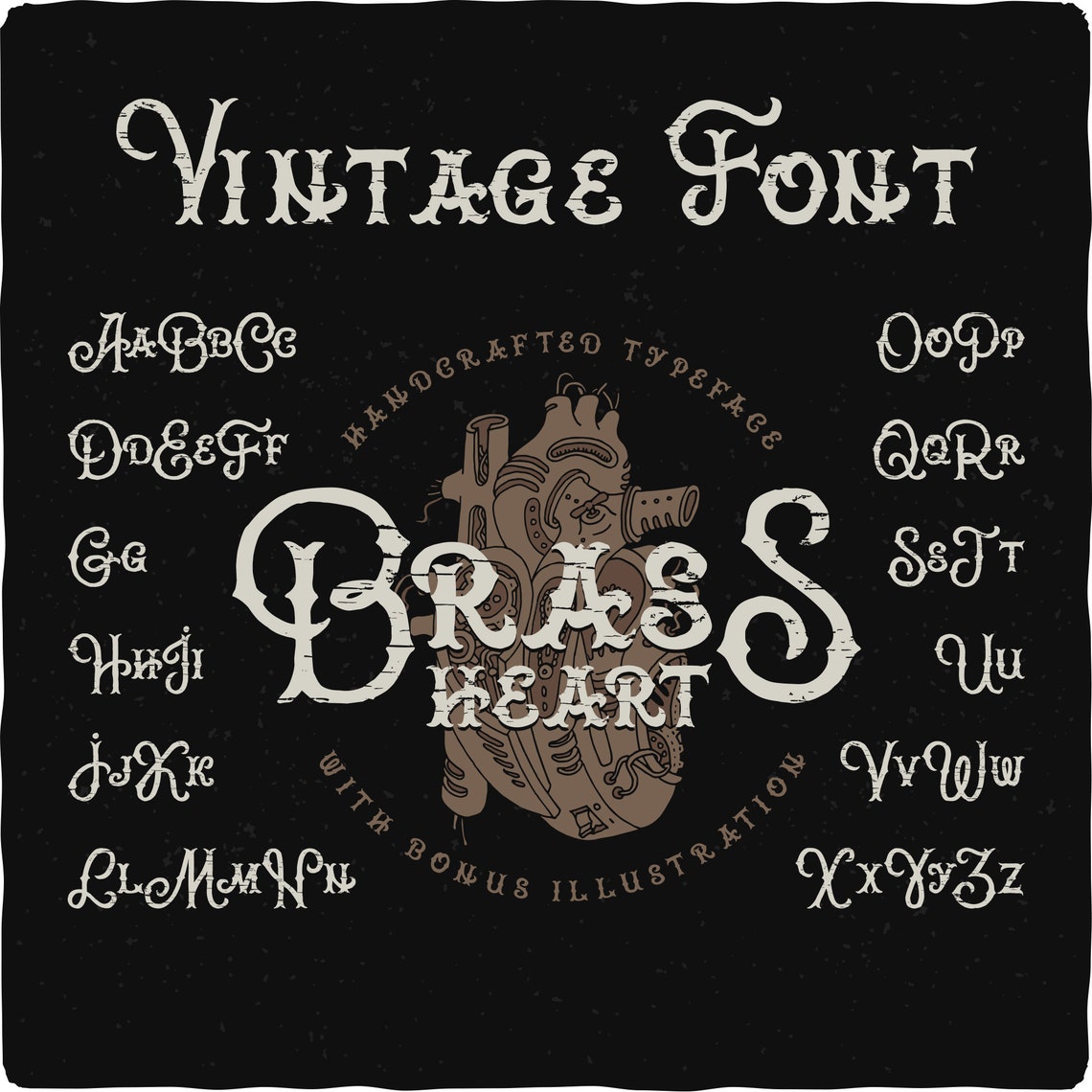 Steampunk Style Font Set With Heart Drawing Vector Etsy
