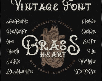 Steampunk style font set with heart drawing Vector