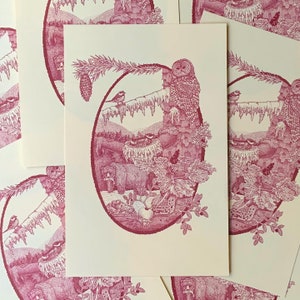 Burgundy Forest Scene Riso Print