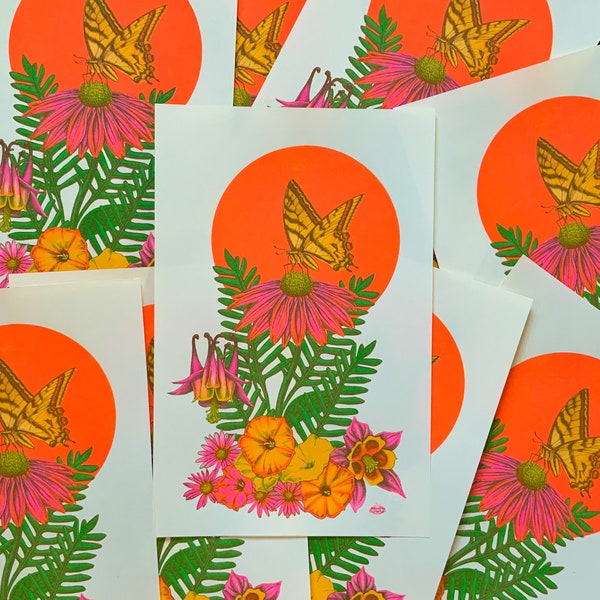 Butterfly Flower riso print