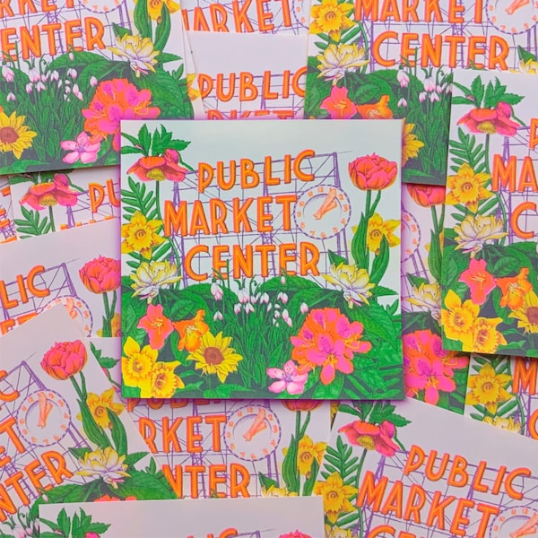 Pike Place Market Seattle Riso Print