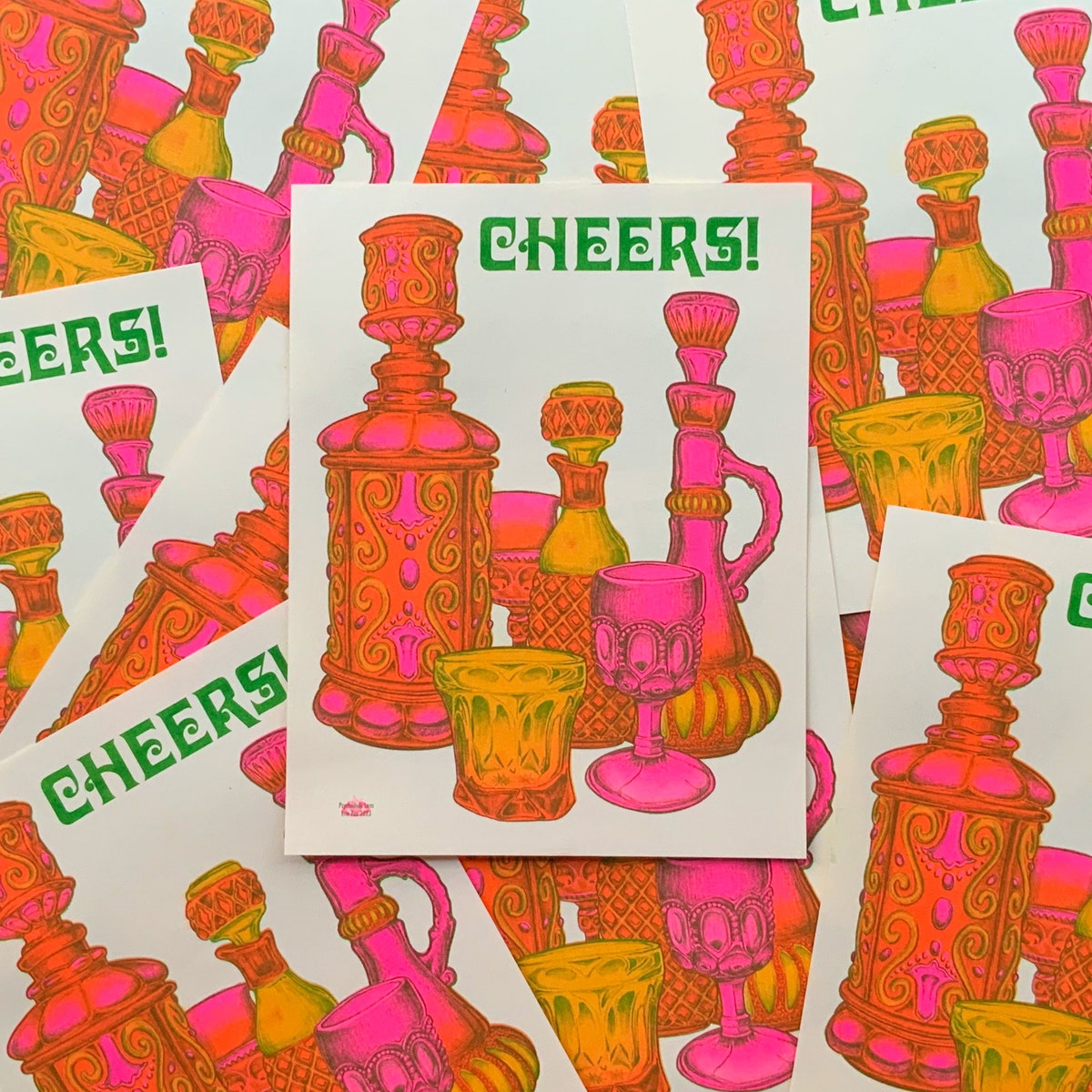 Vintage Glass Riso Print - Etsy
