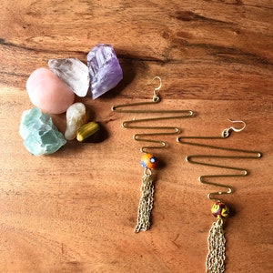Constellation // triangular zig zag with beads and tassels