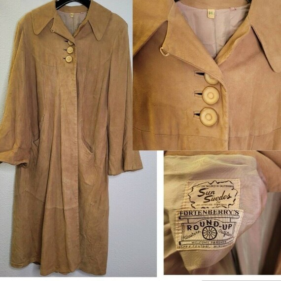 Vintage Sun Suedes Long Camel Colored Suede Coat … - image 1