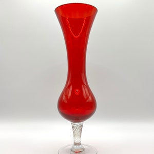 Vintage Red and Clear Glass Footed Vase Home Decor