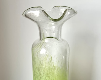 Vintage Hand Blown Glass Vase Speckled Lime Green