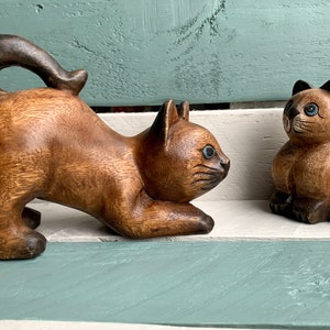 Vintage 1980s Pair of Cats Figurines Blue Eyed Collectible Handcrafted