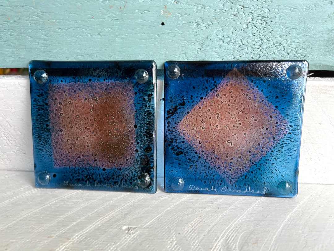 Sarah Broadhead Art Glass Pair of Coasters Handcrafted Glass Etsy