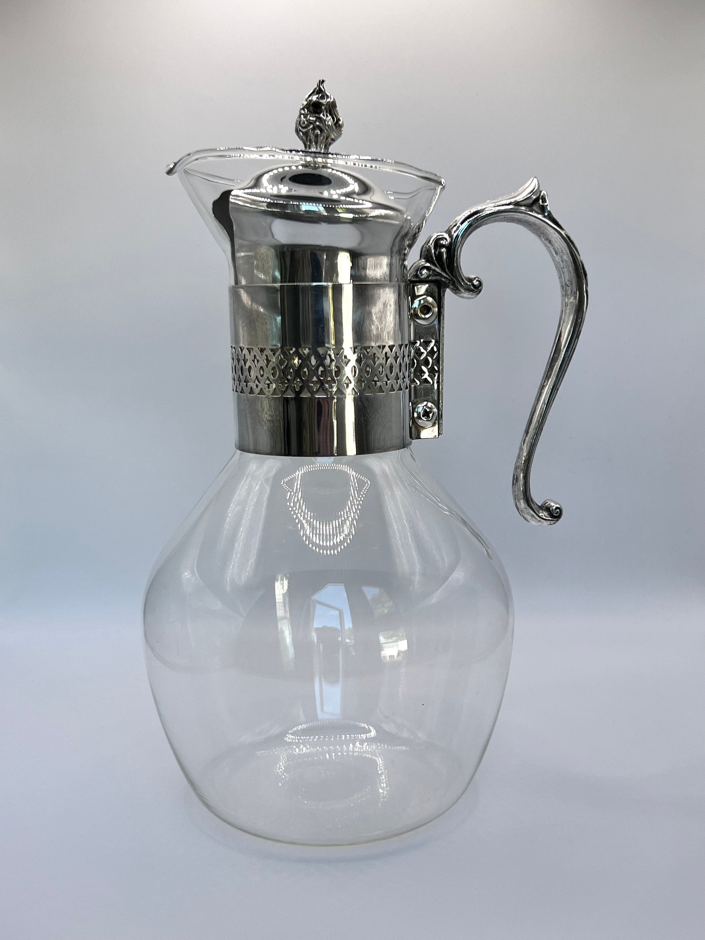 Large Glass Pitcher, Silver 925/1000, 88 g