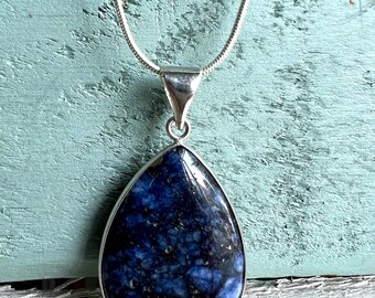 Lapis Lazuli 925 Silver Pendant Necklace Cabochon Vintage Natural Stone Blue Lapis Boho