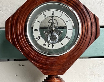 Vintage Skeleton Wooden Clock Art Deco Style Working Condition Stylish Home Office Clock