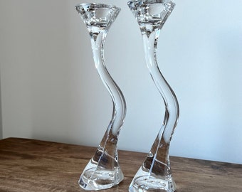 Pair of Vintage Marc Aurel Glass Candlestick Holders