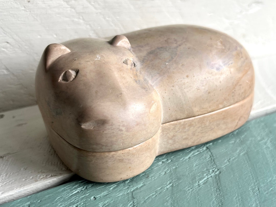 Vintage Hippo Soapstone Trinket Box Handcrafted Unique Etsy
