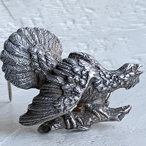 Vintage 835 Solid German Silver Capercaillie Brooch Unique Detailed Silver Work