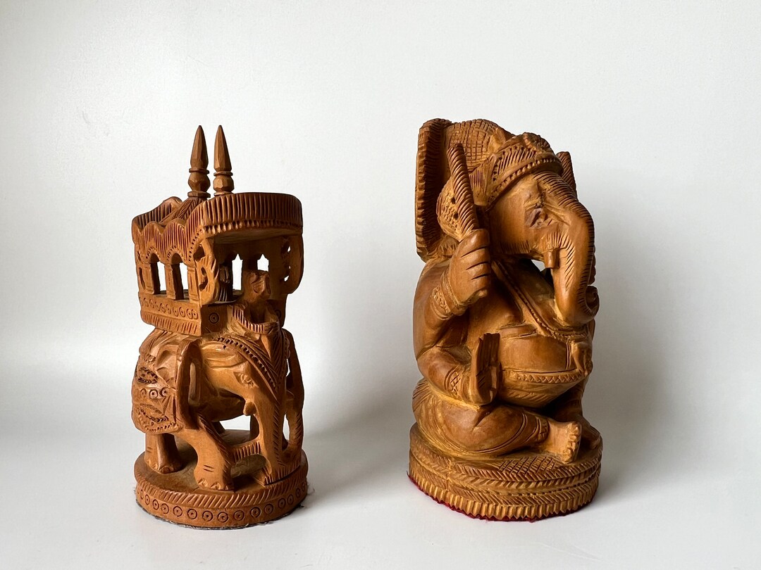 Vintage Ganesha and Elephant With Howdah Wooden Statues - Etsy
