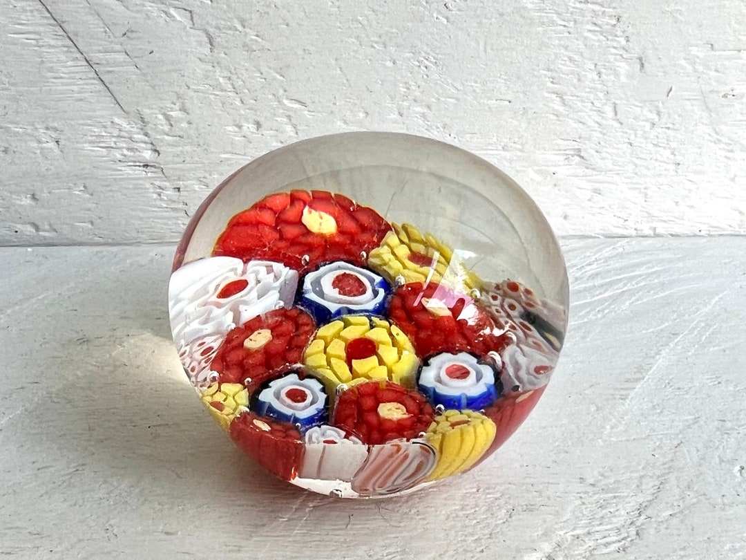 Vintage Millefiori Paperweight Hand Blown Art Glass Etsy