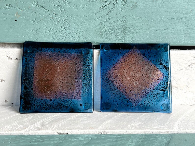 Sarah Broadhead Art Glass Pair of Coasters Handcrafted Glass Etsy