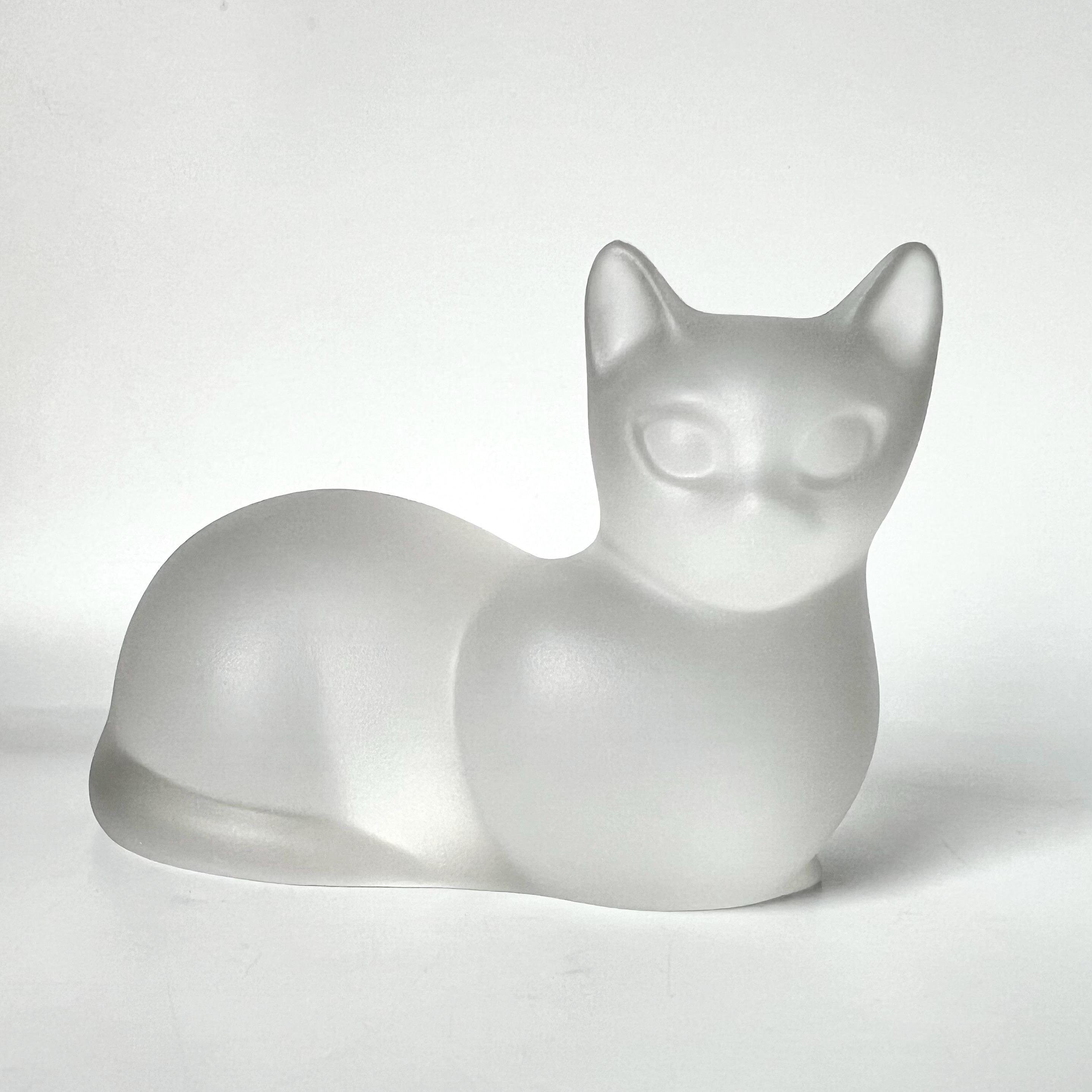 アンティーク雑貨   1993 Sitting Cat Vintage Lenox 1993 Frosted Crystal Glass Cat Figurine Excellent