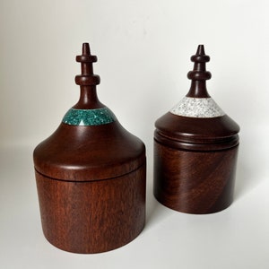 Vintage Turned Wood Boxes With Inlayed Lids Pair - Etsy