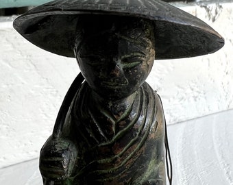 Antique Oriental Bronze Water Carrier Figure Bronze Art Metalwork Late 19th Century