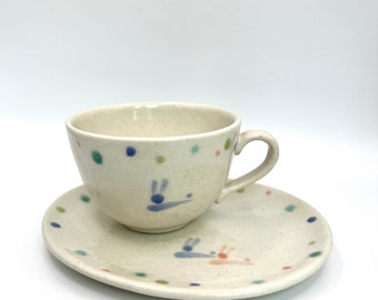 Vintage Japanese Tea Set of 5 Cups and Saucers Ceramic Boxed