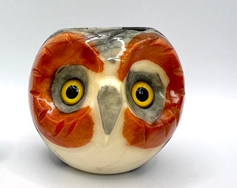 Vintage Alabaster Owl Tealight Holder Candleholder Made in Italy