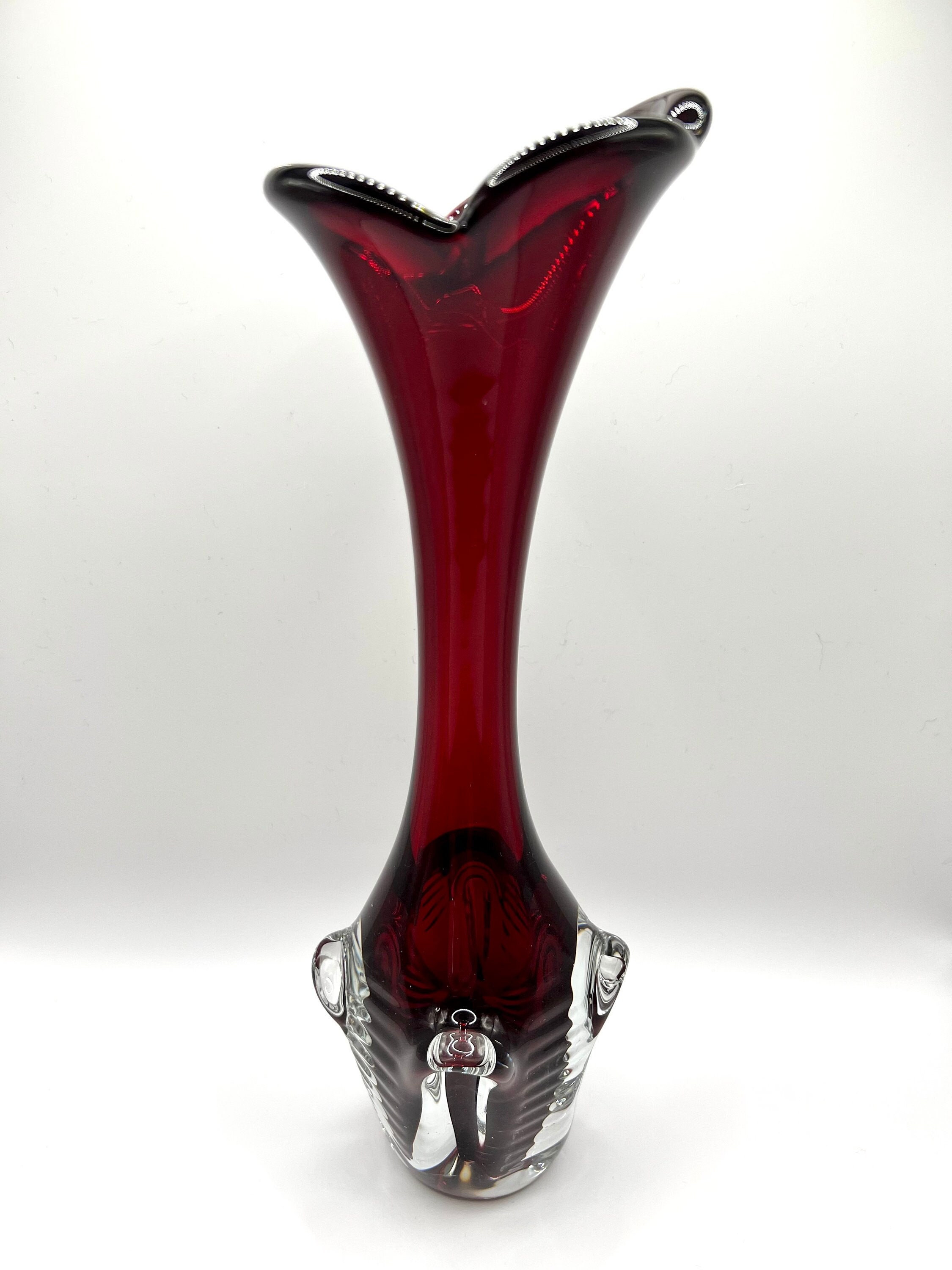 1960s Aseda Cased Glass Jack-in-the-pulpit Vase Pattern Number C25 Red ...