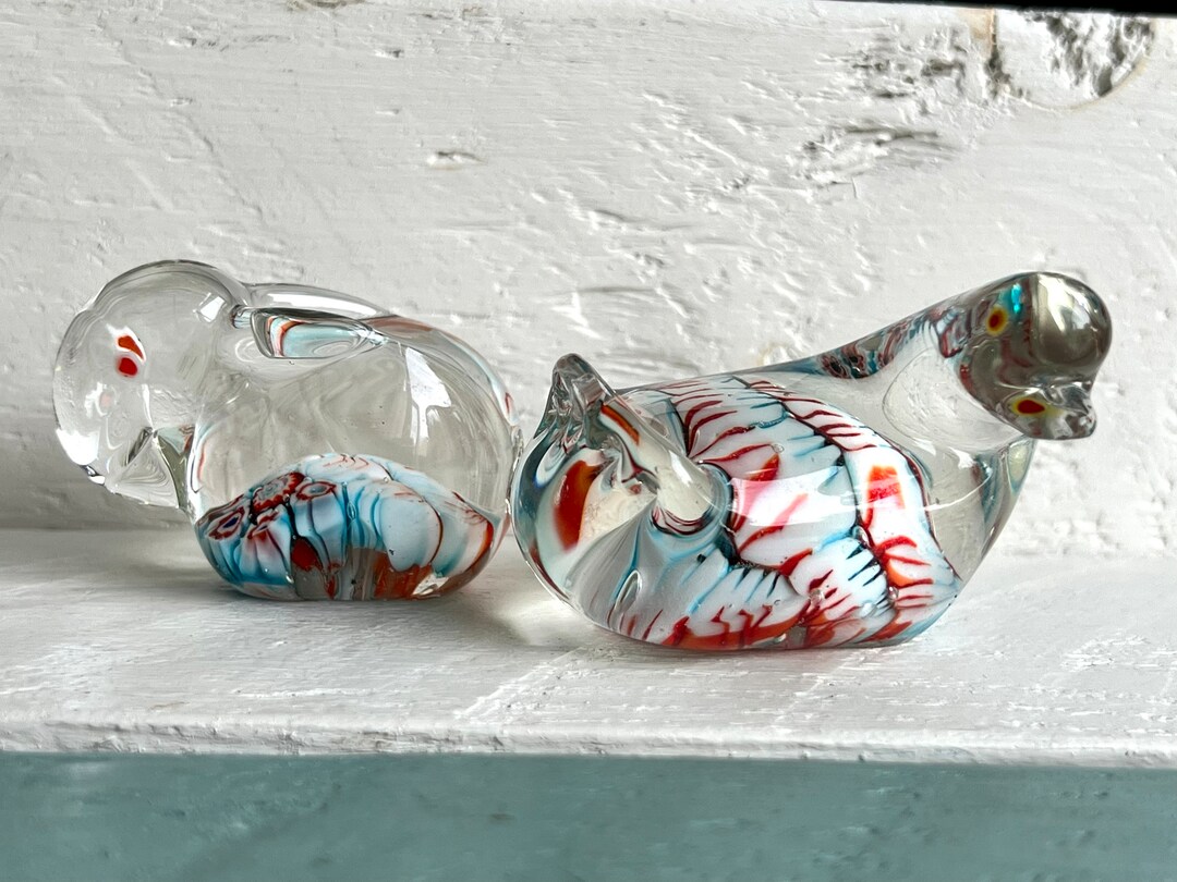 Vintage Millefiori Glass Paperweight Set of Two Collectible Beautifully