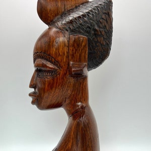 Vintage African Tribal Art Wooden Statue Hand Carved Woman Bust Statue