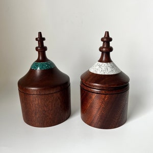 Vintage Turned Wood Boxes With Inlayed Lids Pair - Etsy