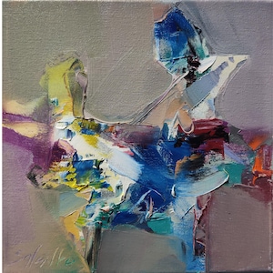 Original oil painting, Abstract art, Contemporary art, Blue, Orange, Pink