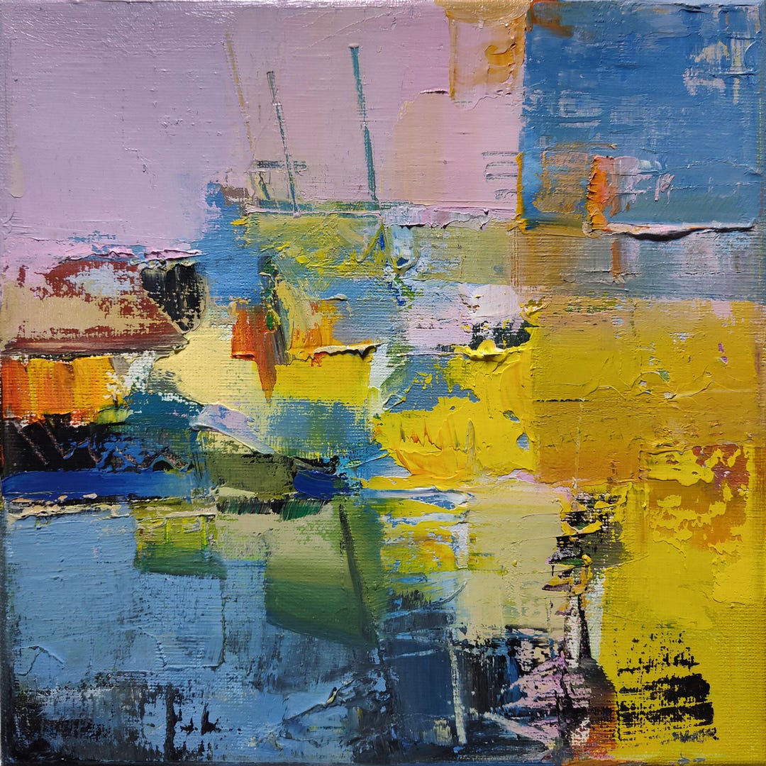 Abstract Oil Painting, Blue Yellow Pink, 8x8 Contemporary Wall Art - Etsy