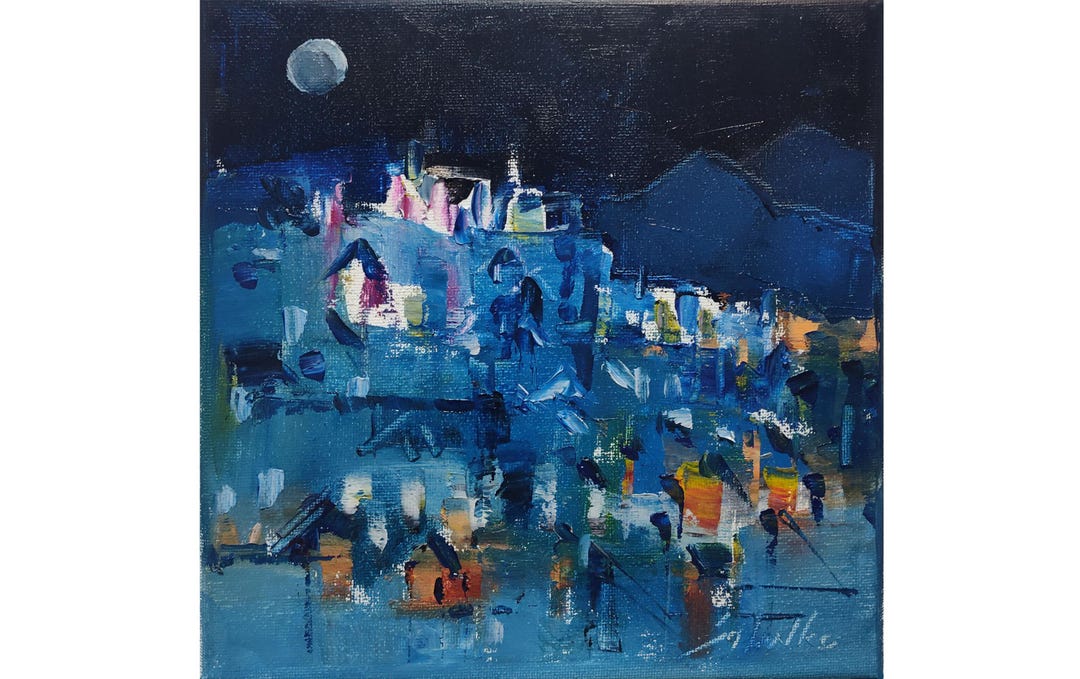 Abstract Oil Painting: Blue & Yellow Contemporary Art (8x8) - Etsy