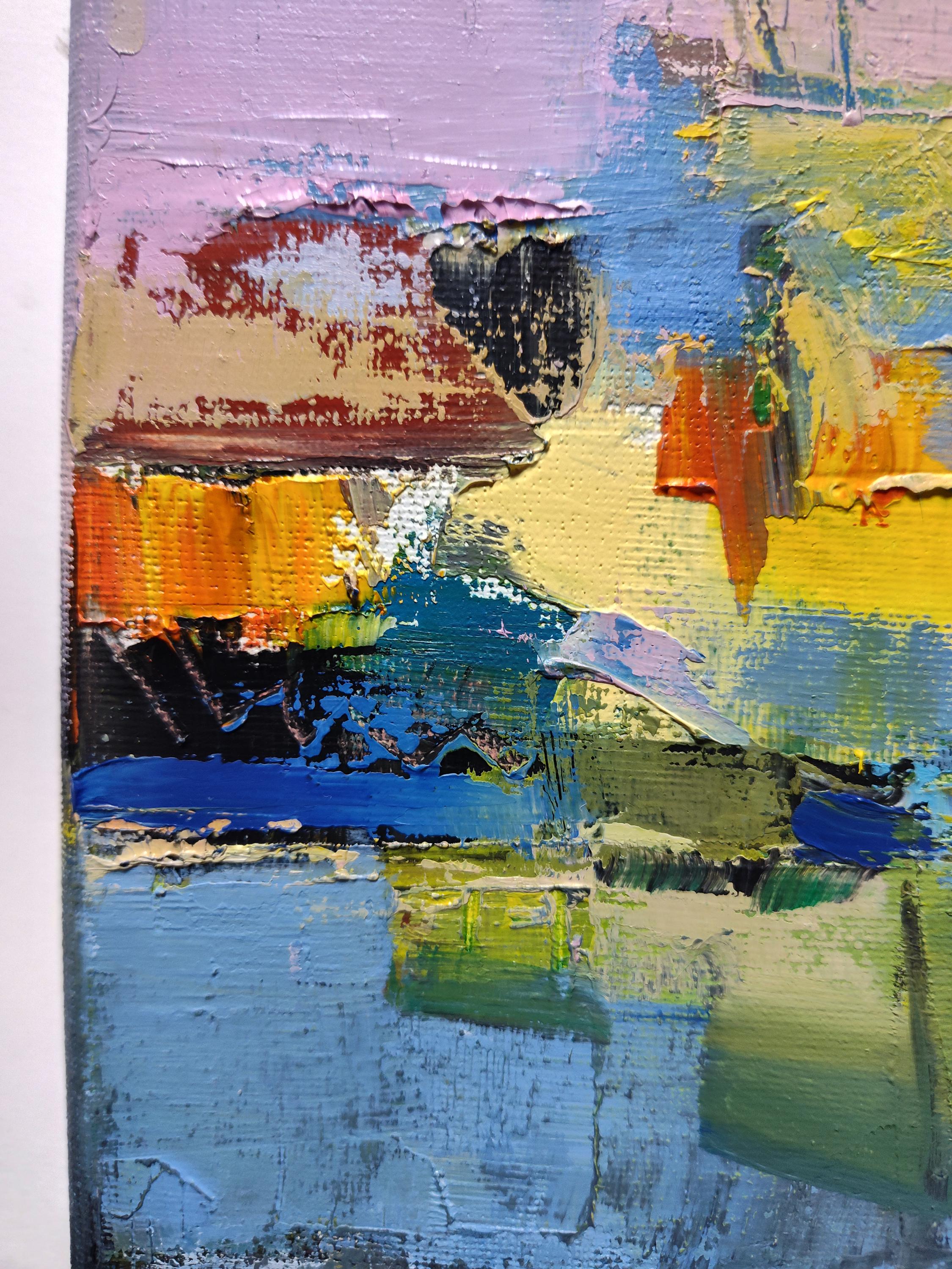 Abstract Oil Painting, Blue Yellow Pink, 8x8 Contemporary Wall Art - Etsy